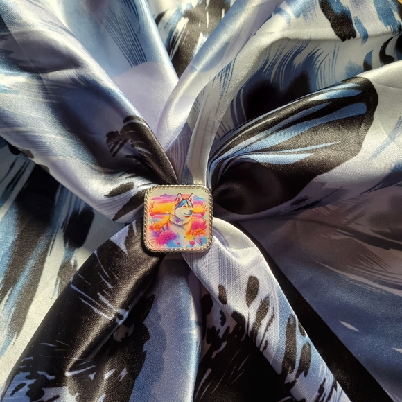 Western scarf slide,scarf slide bling concho, wild rag slides, husky Dog lover - Picture 4 of 4